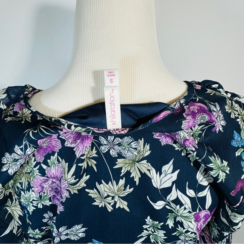 Xhilaration Floral Lace-Up Romper - Black and Purple - Picture 7 of 15